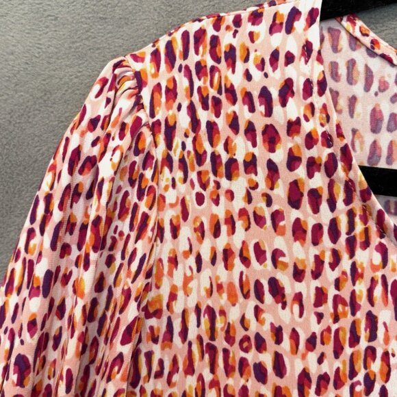 Susan Graver Elbow Sleeve Blouse Italia Knit Red/Orange Print 2X Plus Size - Picture 3 of 9